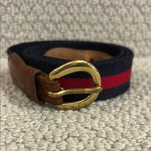 Preston Classic Leather Navy Blue/Red Belt - Brass Buckle 36 Made in England